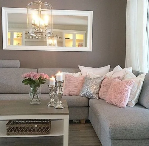 Grey and rose 2024 gold living room
